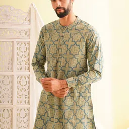 JAYPORE Geometric Printed Band Collar Pure Cotton Kurta-picture-13