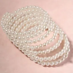 MANSIYAORANGE Stainless Steel Rhodium-Plated 7-Layered Pearls Beaded Multistrand Bracelet-picture-31