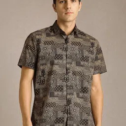 Louis Philippe Sport Slim Fit Paisley Printed Short Sleeves Shirt-picture-32