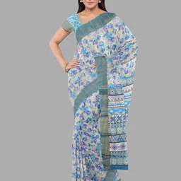 The Chennai Silks Zari Jute Cotton Printed Fusion Saree-picture-18