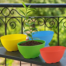 Go Hooked Set of 4 Multi-colour Oval Decorative Plastic Planters-picture-7