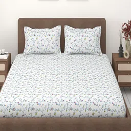 Bedirah Living White Floral 210 TC King Bedsheet with 2 Pillow Covers-picture-42