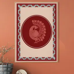 nestroots Beige & Maroon 1 Piece Canvas Birds and Animals Wall Paintings-image-0