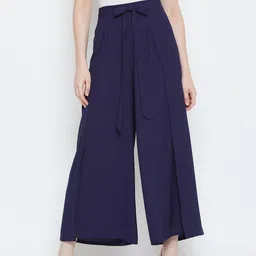 La Zoire Women Flared Crepe Palazzos-image-65