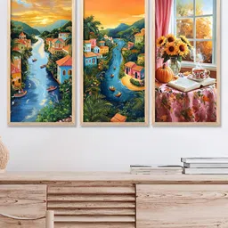 Kotart Brown & Blue 3 Pieces Wooden Wall Paintings image 2