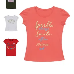 PLUM TREE Girls Pack of 4 Typography Printed T-shirts image 1