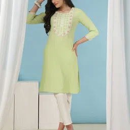 AKIMIA Women Striped Mirror Work Cotton Kurta-image-15