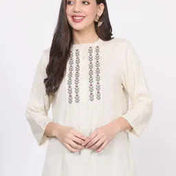 Nomad Lifestyle Women Embroidered Round Neck Cotton Tunic Top-image-35