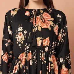 Femvy Printed Tie-Up Neck Crepe Fit & Flare Maxi Dress image 4