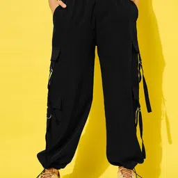 BUY NEW TREND Women Relaxed Loose Fit Mid-Rise Cargos Trousers-image-19