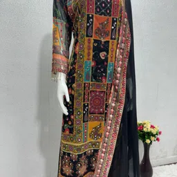 BAESD Floral Printed Mirror Work Straight Kurta With Palazzos & Dupatta image 3