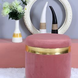 Shadowkart Pink Round Wooden & Velvet Pouffes Pedestal Ottoman-picture-42