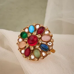 Atibelle Gold-Plated Cubic Zircoina Studded Floral Shaped Finger Ring-picture-36