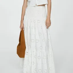 MANGO Schiffli Pure Cotton Flared Maxi Dress-picture-58