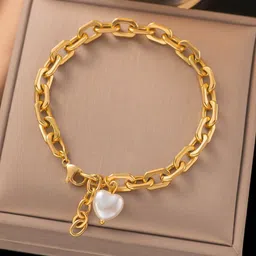 Designs & You Stainless Steel Gold-Plated Pearls Beaded Charm Bracelet image 1