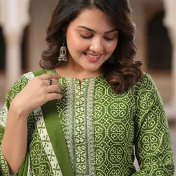 Indo Era Women Ethnic Motifs Printed Regular Thread Work Pure Cotton Kurta with Trousers & With Dupatta image 4