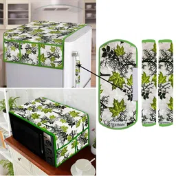 E-Retailer 5Pc Green Patterned Waterproof Refrigerator & Handle Cover With Oven Cover-picture-24