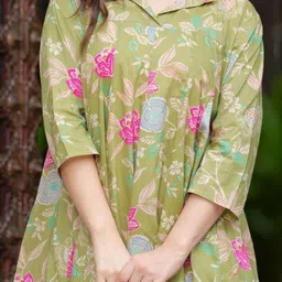 Demirner Floral Printed Shirt Collar A-Line Kurta image 5