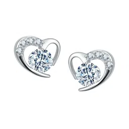 Bling Queen Stainless Steel Silver-Plated Artificial Stones Studded Heart Shaped Studs image 4
