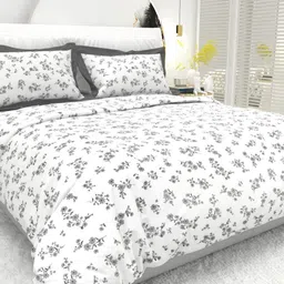 THE WHITE MOSS White & Grey Ethnic Motifs 300 TC King Bedsheet Set-2.75 m x 2.75 m image 2