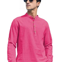 Yugnik Mandarin Collar Roll-Up Sleeves Straight Short Kurta-picture-40