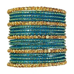 SD Star Teal Glass Artificial Stones & Beads Bangle image 2