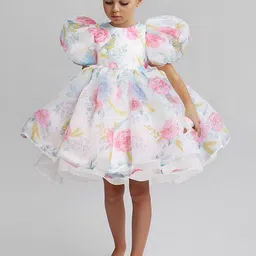 YK Girls Floral Printed Puff Sleeve Fit & Flare Dress-image-95