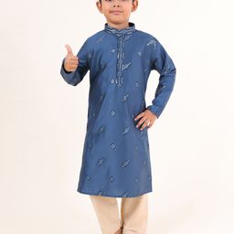 TABARD Boys Floral Embroidered Pure Cotton Straight Kurta with Churidar-picture-13