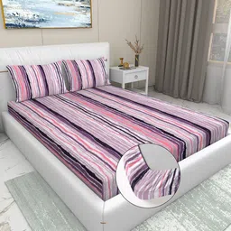 Aura Purple Striped 220 TC King Bedsheet with 2 Pillow Covers-picture-39