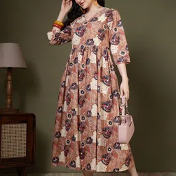 KEIYONA Floral Printed Cotton Fit & Flare Midi Dress-picture-11