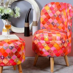 Shadowkart Set Of 2 Orange & Pink Printed Wooden Pouffes Sitting Ottomans-picture-7