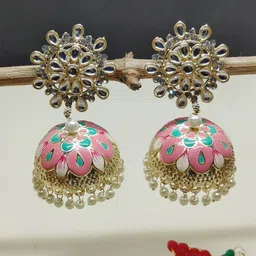 Soniya Crafts Gold Plated Artificial Stones Studded And Beaded Dome Shaped Jhumkas-picture-26