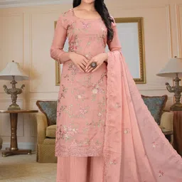 Stylee LIFESTYLE Floral Embroidered Thread Work Organza Unstitched Dress Material-image-67