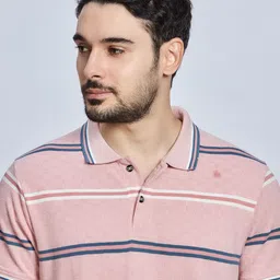BE POSITIVE Men Striped Polo Collar T-shirt image 2