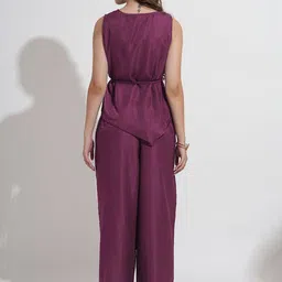 Murcia Women Asymmetric Waist Tie-up Top With Trouser Co-Ord Set image 3