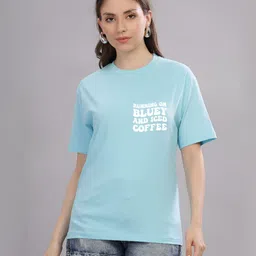 FALTU.CO Women Printed Drop-Shoulder Sleeves Pure Cotton T-shirt image 2