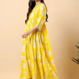 HERE&NOW Floral Printed Cotton Fit and Flare Midi Ethnic Dress image 4