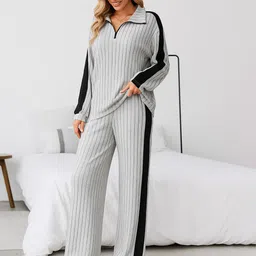 HERE&NOW Women Grey T-shirt With Trousers Clothing Set-image-29