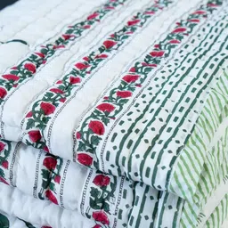 The Jaipur Wala White & Red Floral Printed 180 GSM Cotton Double Quilt-picture-46
