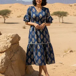 THE SAFFRON SAGA Ethnic Motifs Printed Flared Sleeve Fit & Flare Midi Dress-picture-27