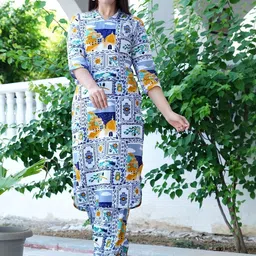 Dhibha Floral Printed V-Neck Straight Three-Quarter Sleeves Kurta With Trouser-picture-29