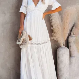 JC Mode Women Self Design V-Neck Bell Sleeve Fit and Flare Maxi Dress-picture-19