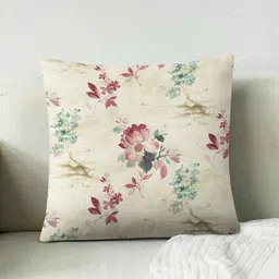 Aura Cream-Coloured & Pink 2 Pieces Floral Printed Square Cushion Covers image 3