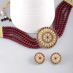 I Jewels Gold-Studded Stone-Studded & Beaded Jewellery Set image 5