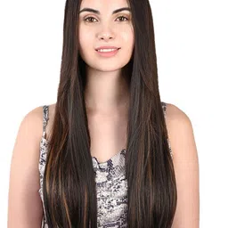 Milano Treasures Set of 2 Clip-in Side Patches Golden Highlight Hair Extension - Dark Brown image 1