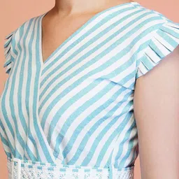 YANAMORA Women Striped Flutter Sleeve Fit & Flare Dress image 3