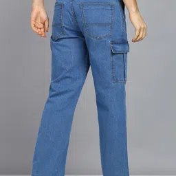 MONTREZ Men Relaxed Straight Leg Straight Fit Mid Rise Cargo Style Jeans image 3