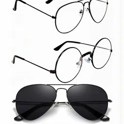 Arzonai Unisex Pack Of 3 Clear Lens & Black Round Sunglasses with UV Protected Lens-picture-23