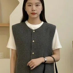 HERE&NOW Women Round Neck Sleeveless Cardigan image 5