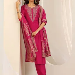 Libas Women Floral Yoke Design Regular Thread Work Kurta & Trouser With Dupatta image 2